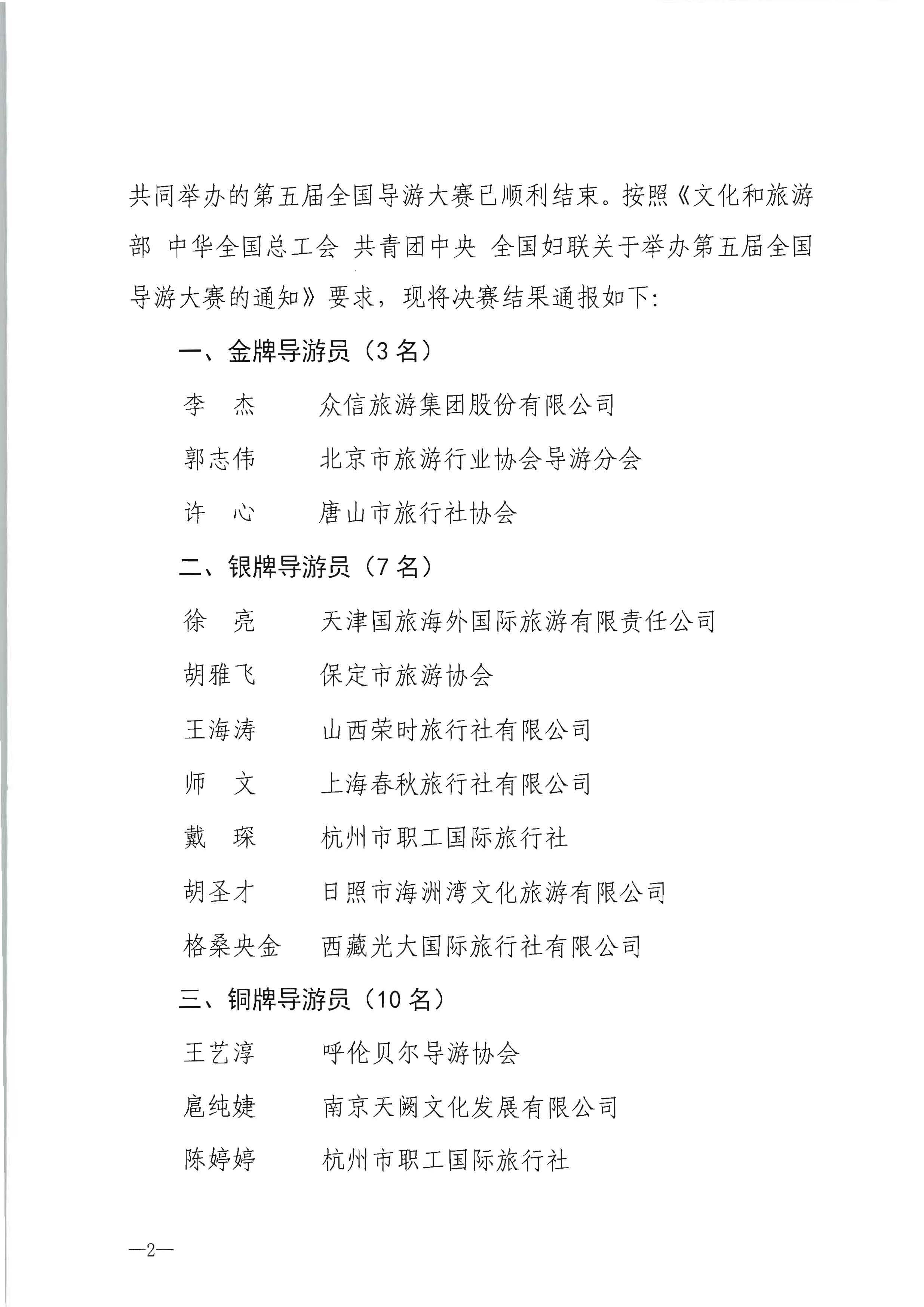 文化和旅游部 中华全国总工会 共青团中央全国妇联关于第五届全国导游大赛决赛结果的通报_页面_2.jpg