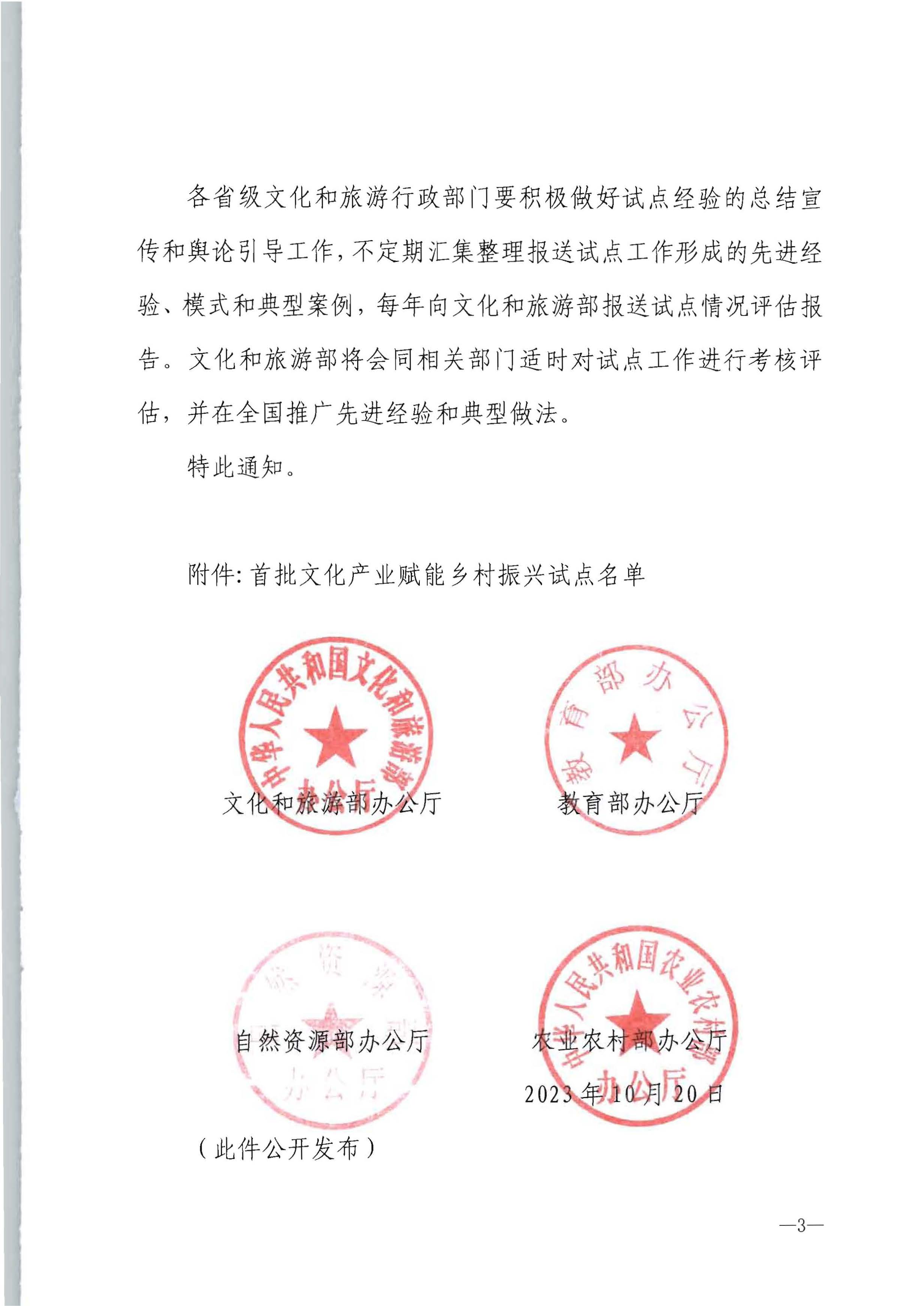 文化和旅游部办公厅 教育部办公厅 自然资源部办公厅 农业农村办公厅关于公布首批文化产业赋能乡村振兴试点名单的通知_页面_3.jpg